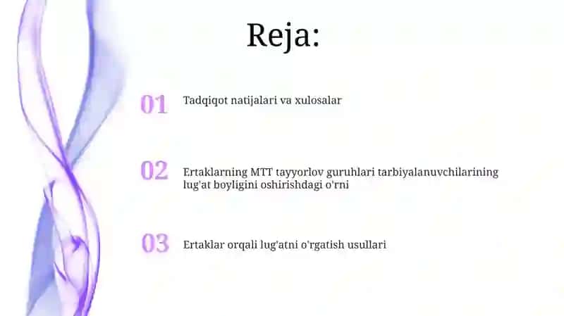 MTT Tayyorlov guruhlari Tarbiyalanuvchilarning lugati boyligi oshirishda ertaklarni tutgan órni 2