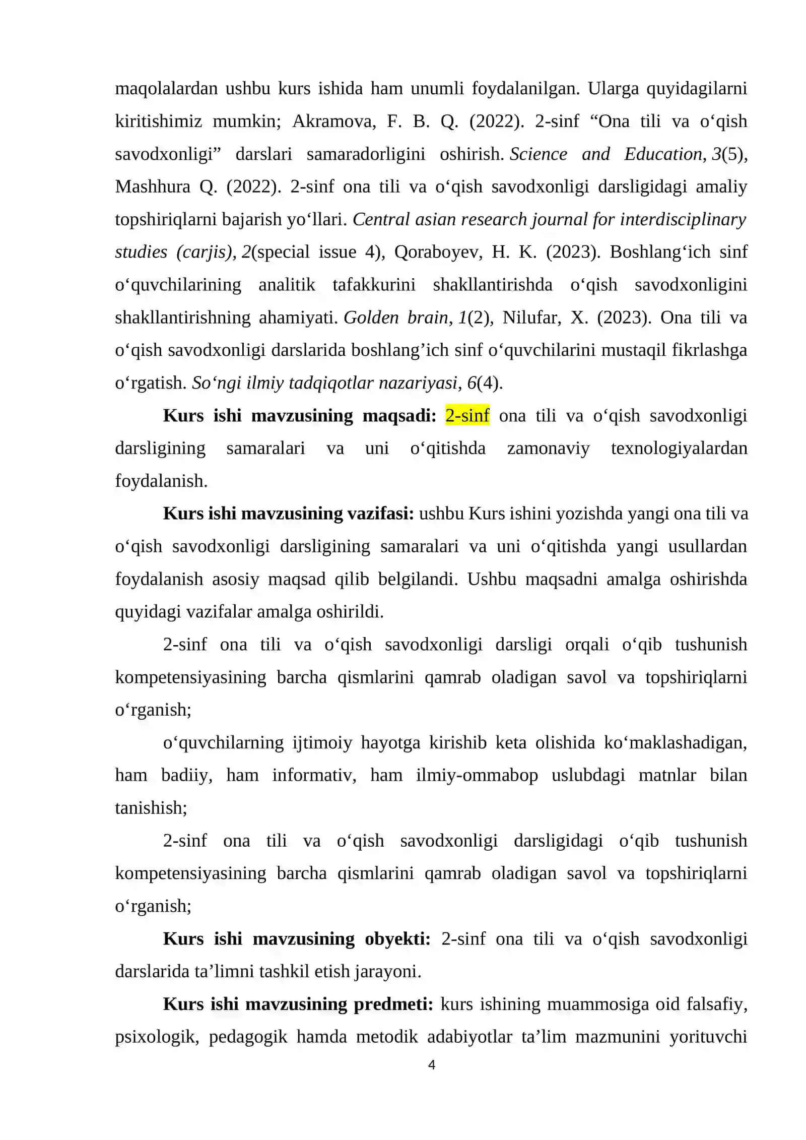 Kurs ishi mavzusi: Ta'limni rivojlantirishda pedagogik texnologiyalar 2