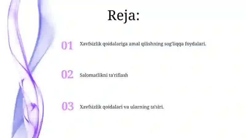 Salomatlik tushunchasi. Salomatlikka tasir etuvchi omillarda xavfsizlik qoidalariga amal qilish 2