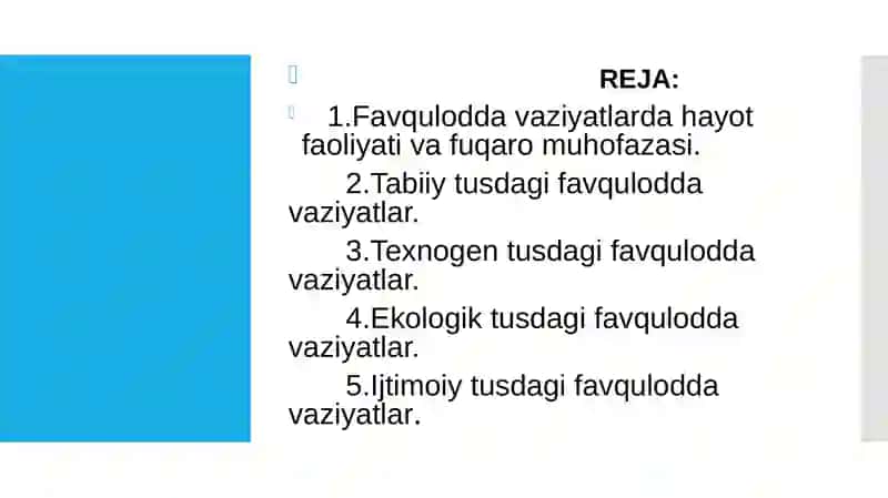 TАBIIY, TEXNOGEN, EKOLOGIK VA IJTIMOIY TUSDAGI FAVQULOTDA VAZIYATLARDA 2