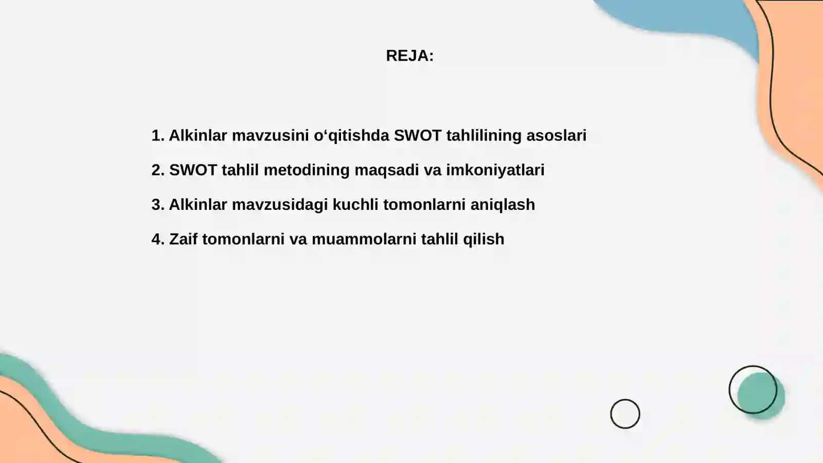 Alkinlar mavzusini oʻqitishda "SWOT tahlil" metodidan foydalanish 2