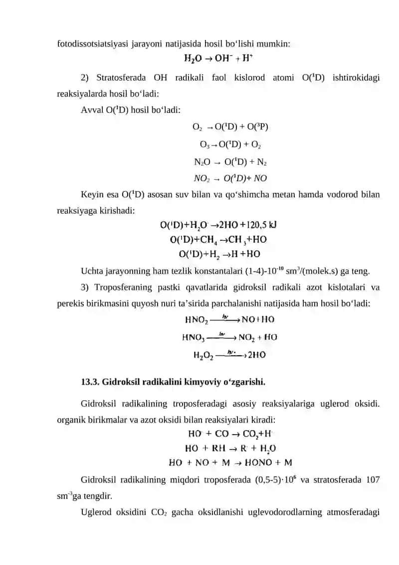 13-mavzu. Chiqindilarning troposferadagi kimyoviy o‘zgarishlari 2