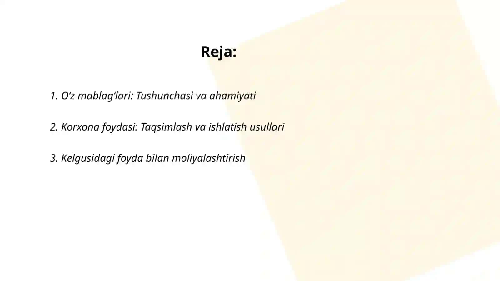 Korxonalarni moliyalashtirishning oʻz manbalari 2