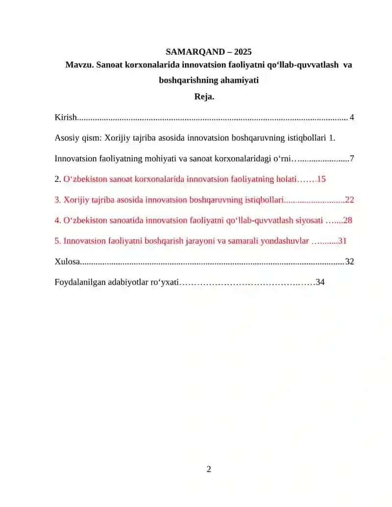 SANOAT KORXONALARIDA INNOVATSION FAOLIYATNI QO‘LLAB-QUVVATLASH VA BOSHQARISHNING AHAMIYATI 2