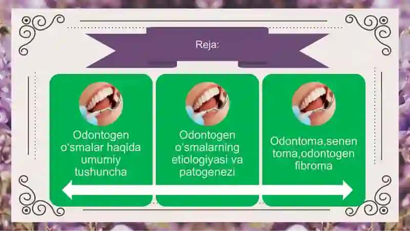 Odontogen o’smalar.Ameoblostoma.Klinikasi,tashxisi,davolash.Odontoma,senentoma,odontogen fibroma.Klinikasi,tashxisi,davolash. 2