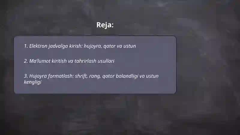 Elektron jadvallar va oddiy grafklar yasash by Juraqulov B 2