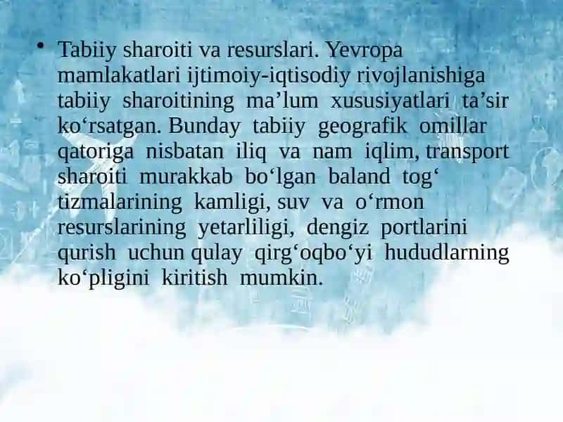 Yevropaning Tabiiy Sharoiti va Resurslari 2