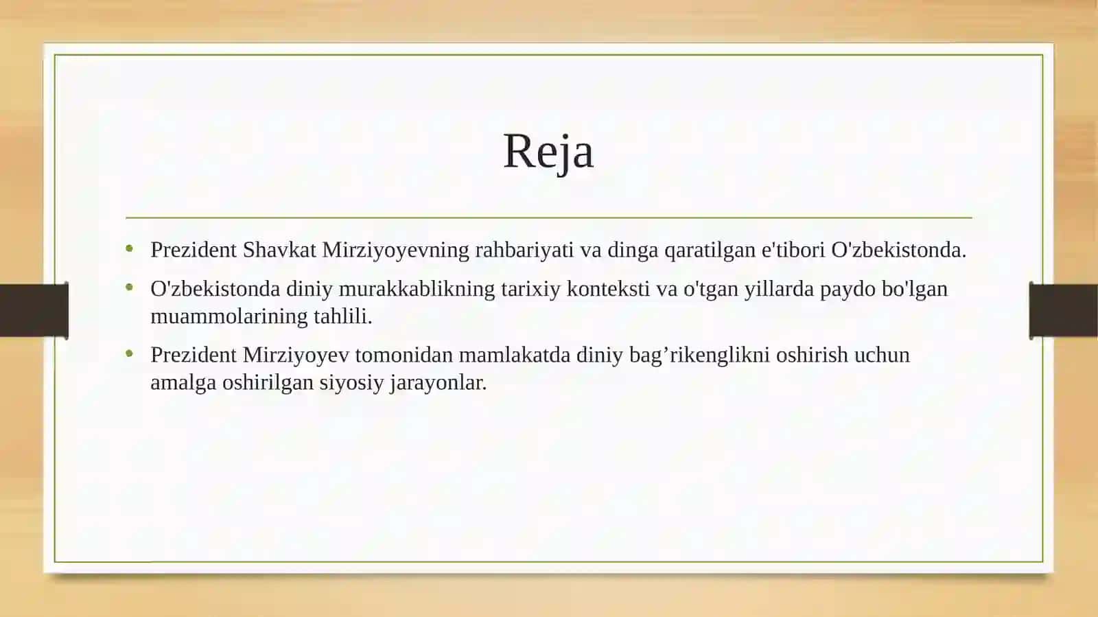 O'zbekiston Respublikasining Prezidenti Shavkat Mirziyoyevning diniy bag'rikenglik sohasida olib borgan qilonasiyati 2