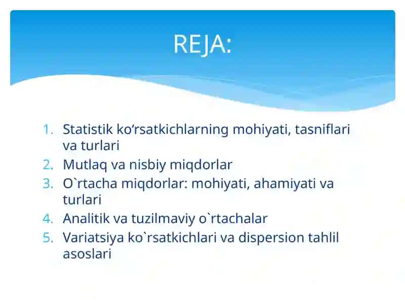 Statistik ko‘rsatkichlar. O‘rtacha miqdorlar. Variatsiya ko‘rsatkichlari 2