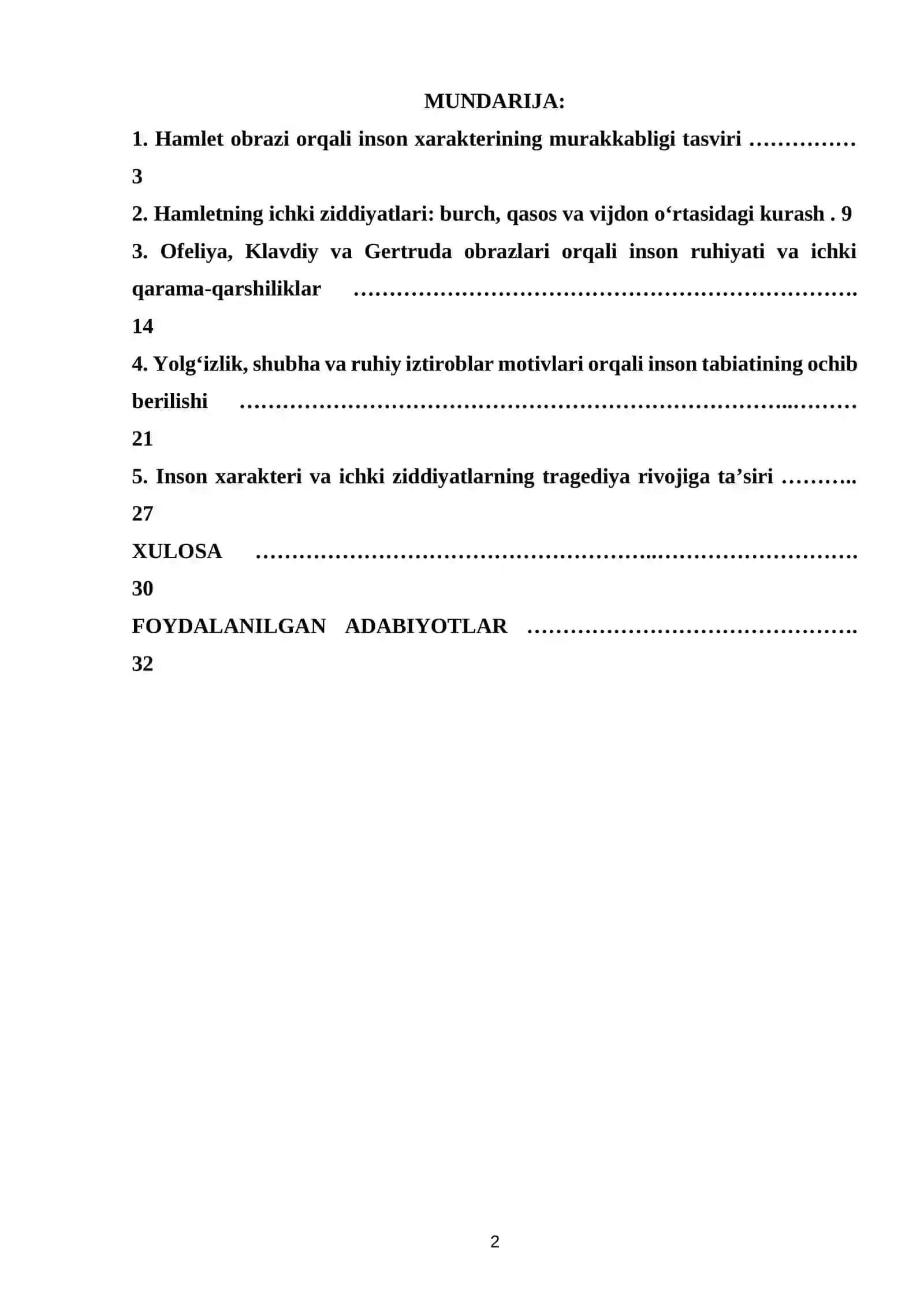 Hamlet tragediyasida inson xarakteri va ichki ziddiyatlari tasviri (William Shakespeare) 2