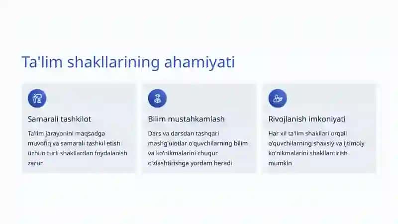 Ta'lim shakllari: dars va darsdan tashqari mashg'ulotlar 2
