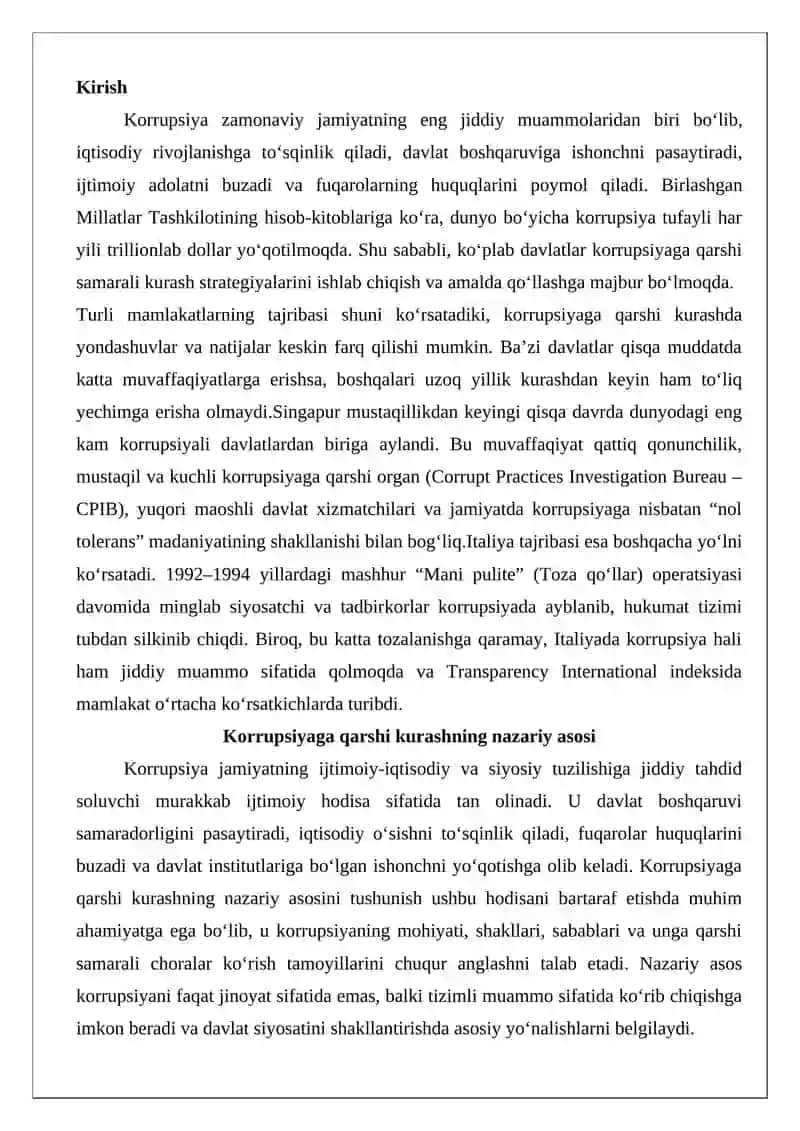 Korrupsiyaga qarshi kurashishda Italiya va Singapur tajribasi 2