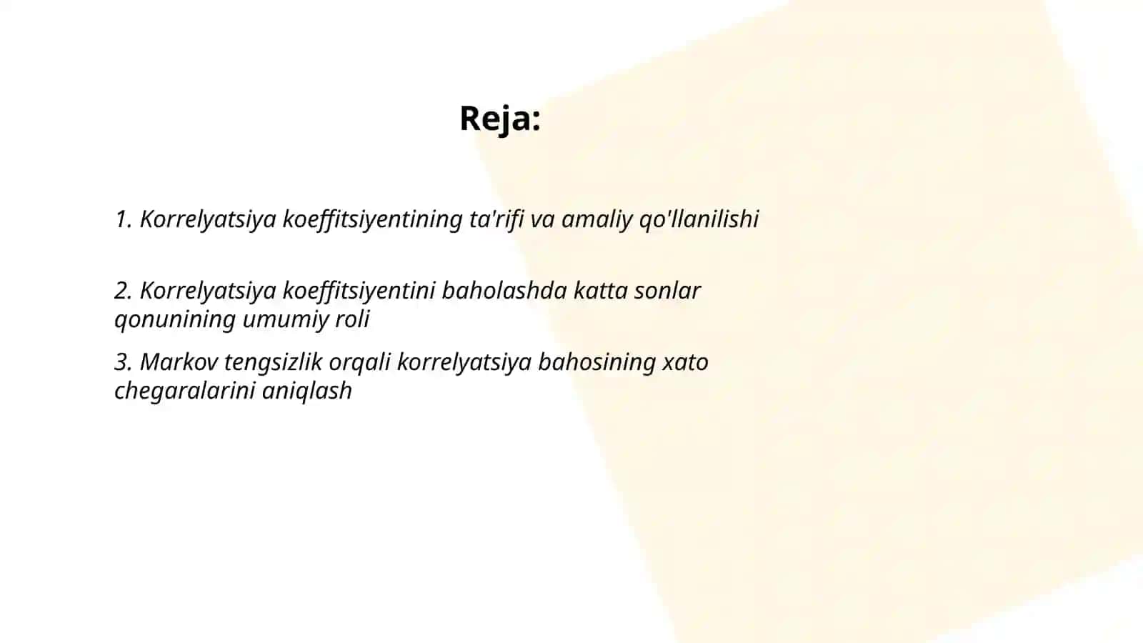 Korrelyatsiya koeffitsiyentini amalda qo'llanishi 2