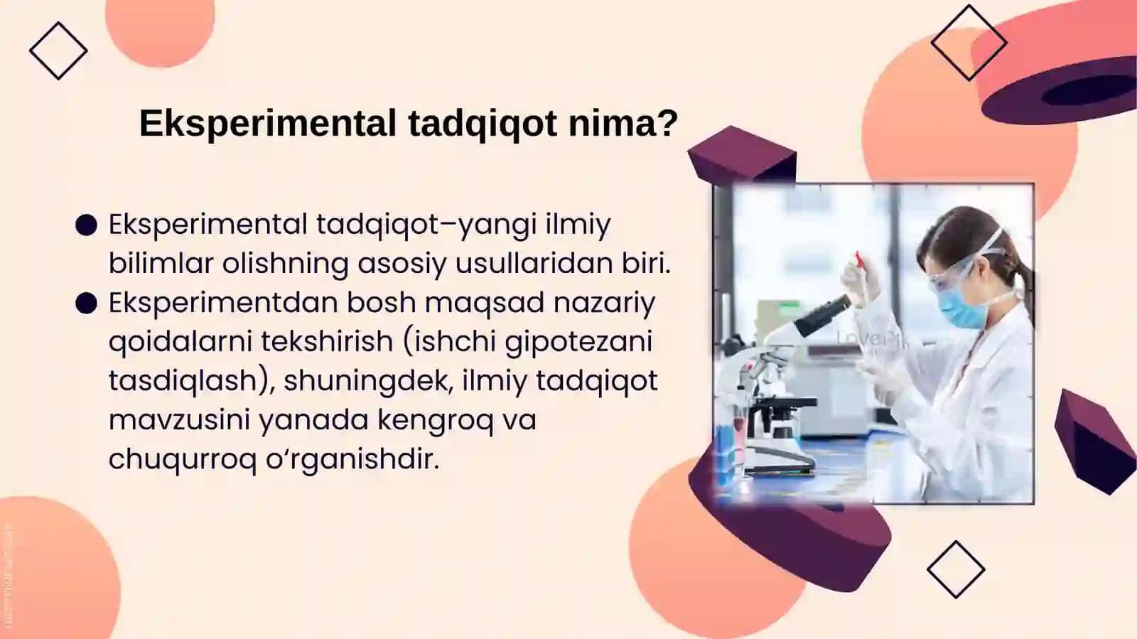 Eksperimental tadqiqotlarni rejalashtirish, oʻtkazish va natijalarini tahlil qilish 2