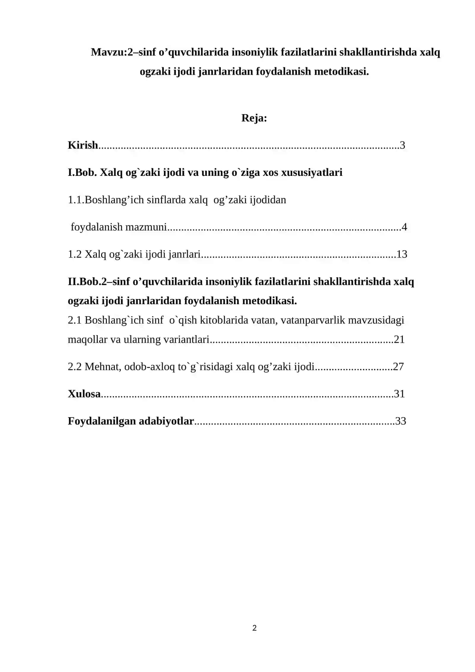2–sinf o’quvchilarida insoniylik fazilatlarini shakllantirishda xalq ogzaki ijodi janrlaridan foydalanish metodikasi 2