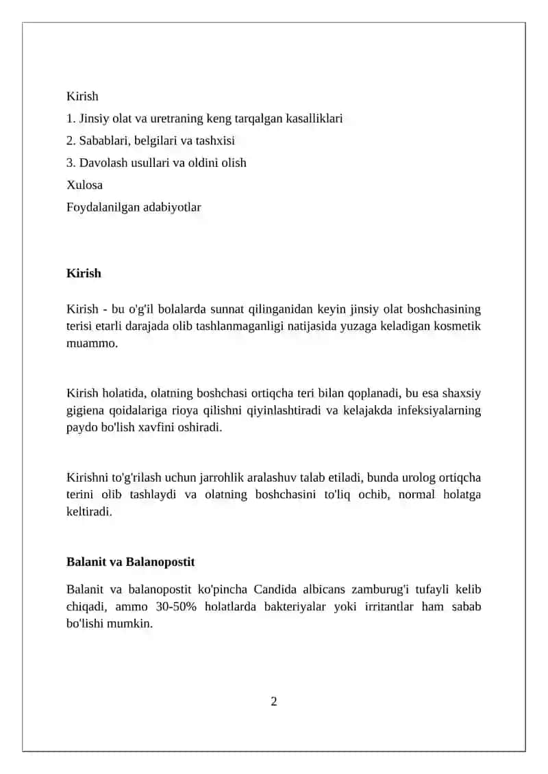 Erkaklarda olat va uretra kasalliklari 2