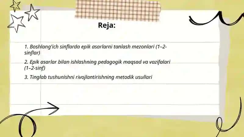 Boshlang'ich sinfda epik asarlar ustida ishlash uchun metodik tavsiyalar ishlab chiqish 1-2-sinflar 2