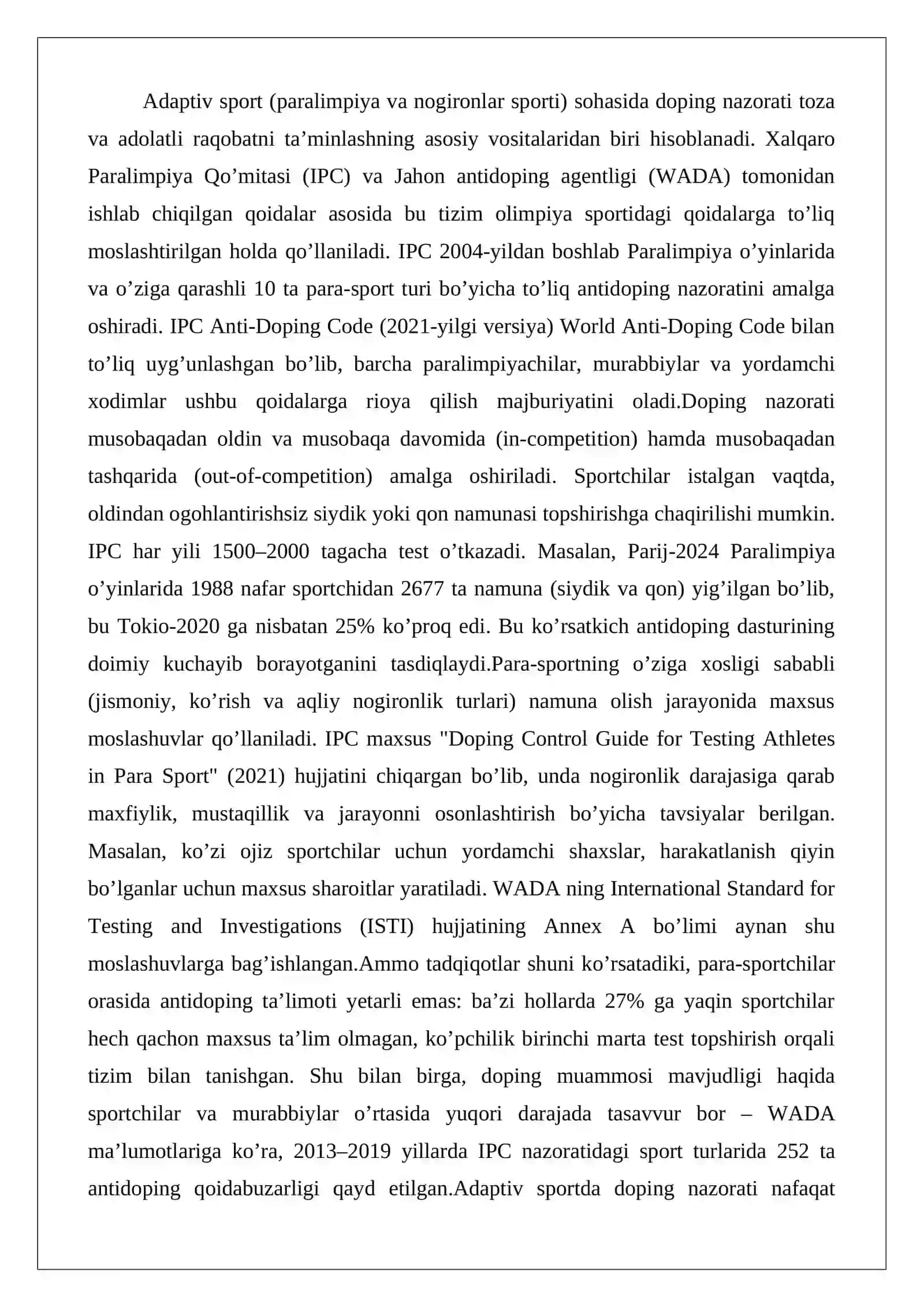 Adaptiv sportda doping nazorati 2