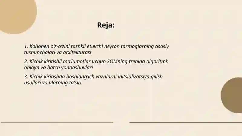Kohonen o'z-o'zini tashkil etuvchi neyron tarmoqlari 2