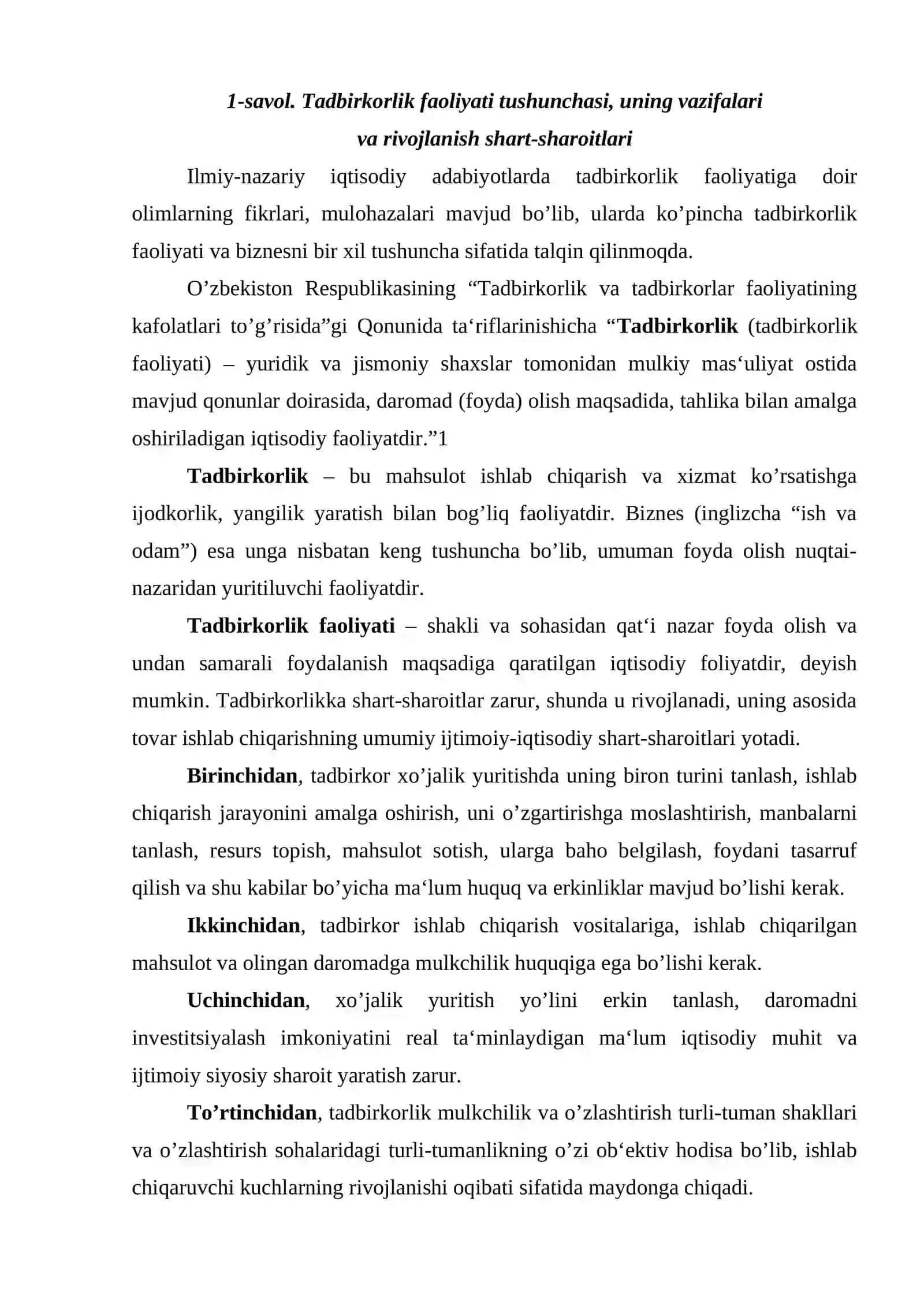 Tadbirkorlik faoliyati. tadbirkorlik kapitali va uning aylanishi 2