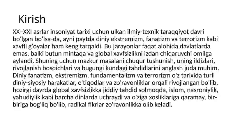 Diniy fanatizm, ekstremizm, fundamentalizm va terrorizm: tarixi va hozirgi davr xavfsizligi gat ahdimi 2