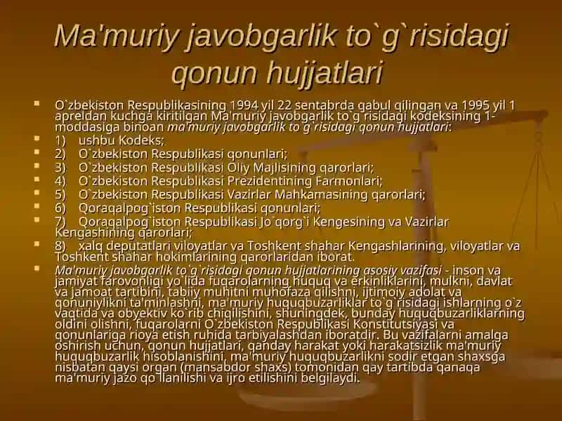 Ma'muriy javobgarlik to`g`risidagi qonun hujjatlari 2