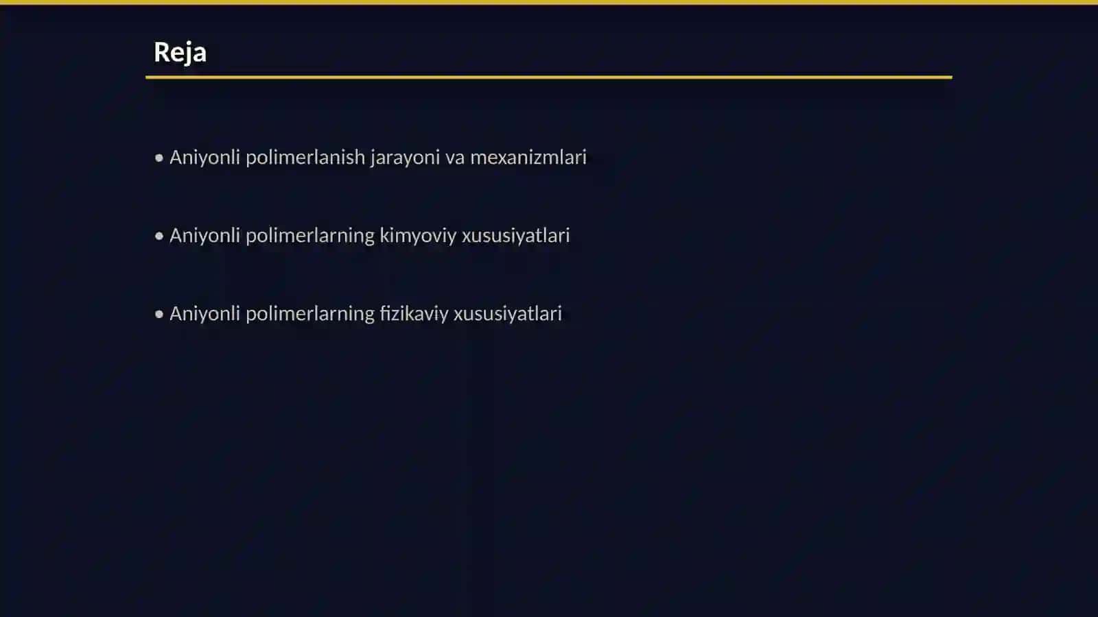 Aniyonli polimerlanish reaksiyalari va ularning o‘ziga xos xususiyatlari 2