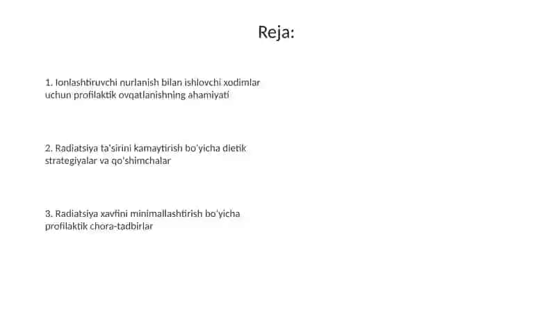 Ionlashtiruvchi nurlanish bilan ishlovchi xodimlar uchun profilaktik ovqatlanish 2