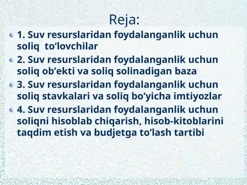 Suv resurslaridan foydalanganlik uchun soliq 2