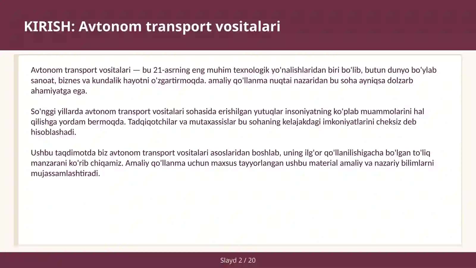 AVTONOM TRANSPORT VOSITALARI 2