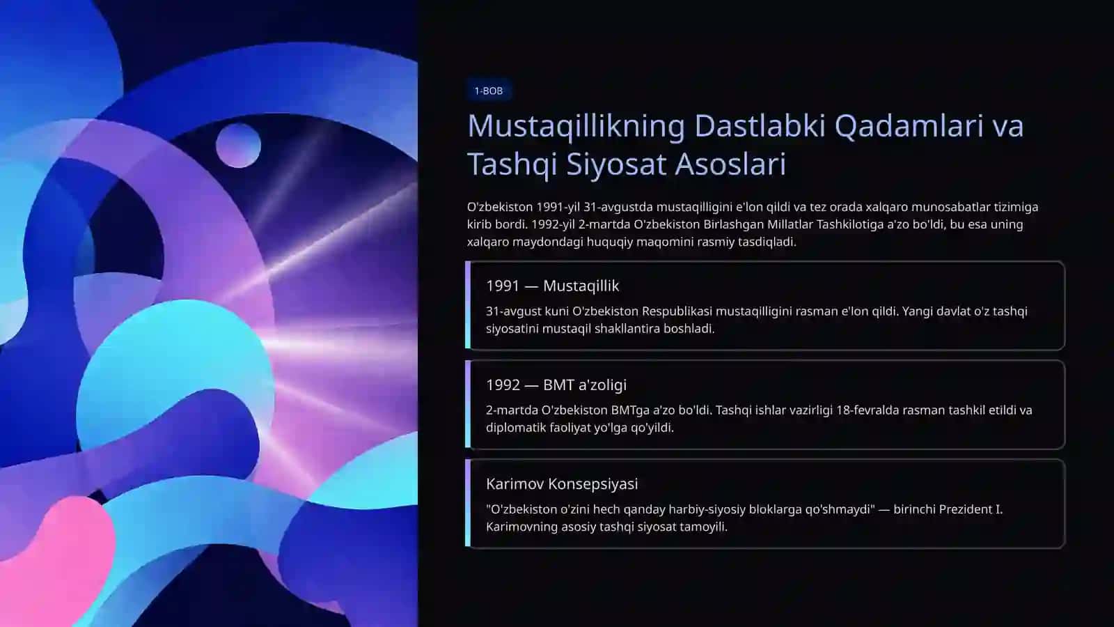 O'zbekiston Respublikasi Tashqi Siyosiy Faoliyatining Shakllanishi va Ustuvor Yo'nalishlari 2