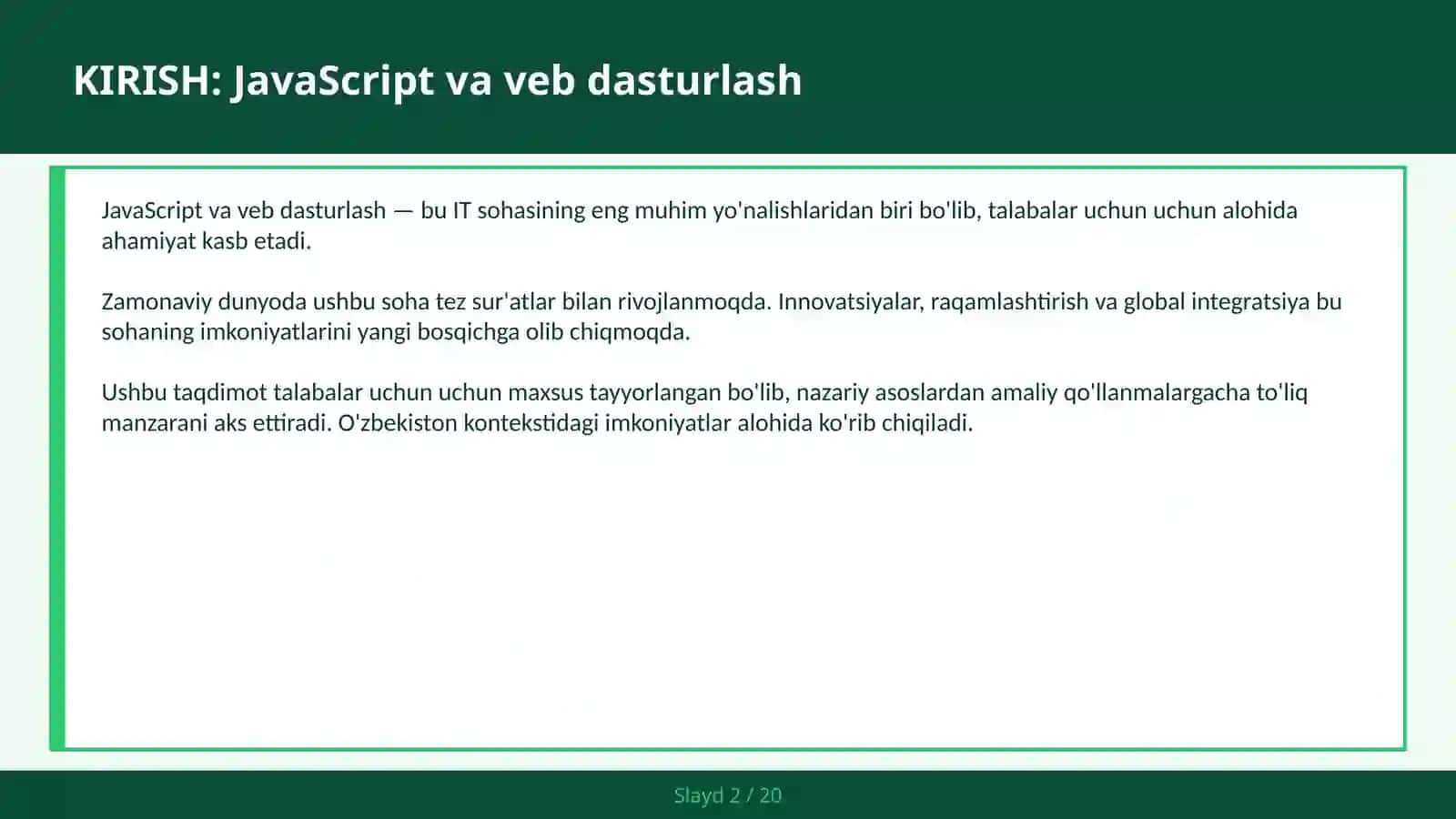 JavaScript VA VEB DASTURLASH 2