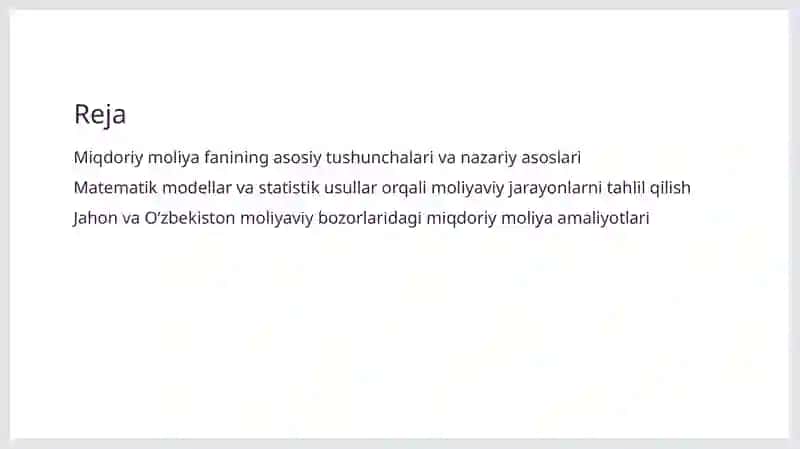 Miqdoriy moliya fanining mohiyati va nazariy asoslari 2
