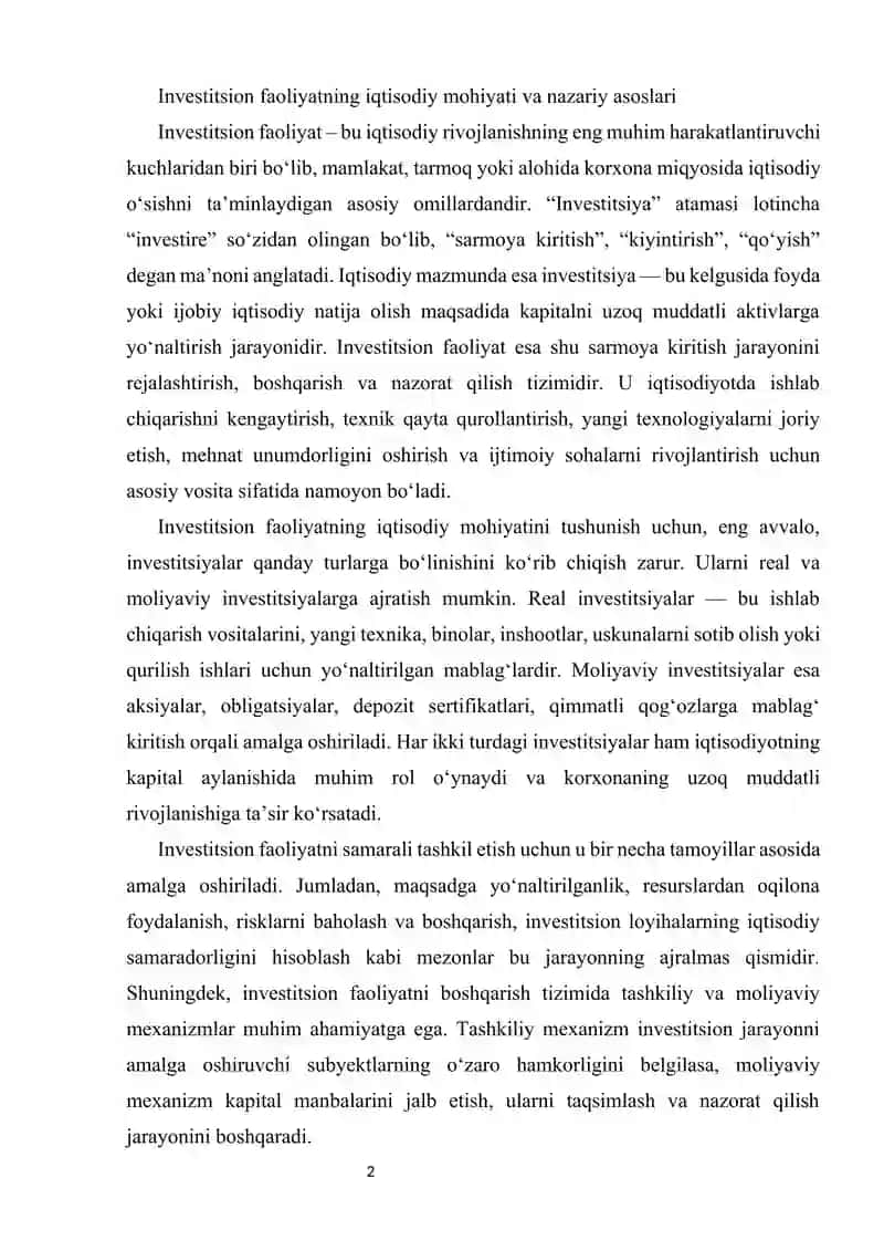 Investitsion faoliyatdagi pul oqimlari tahlili 2