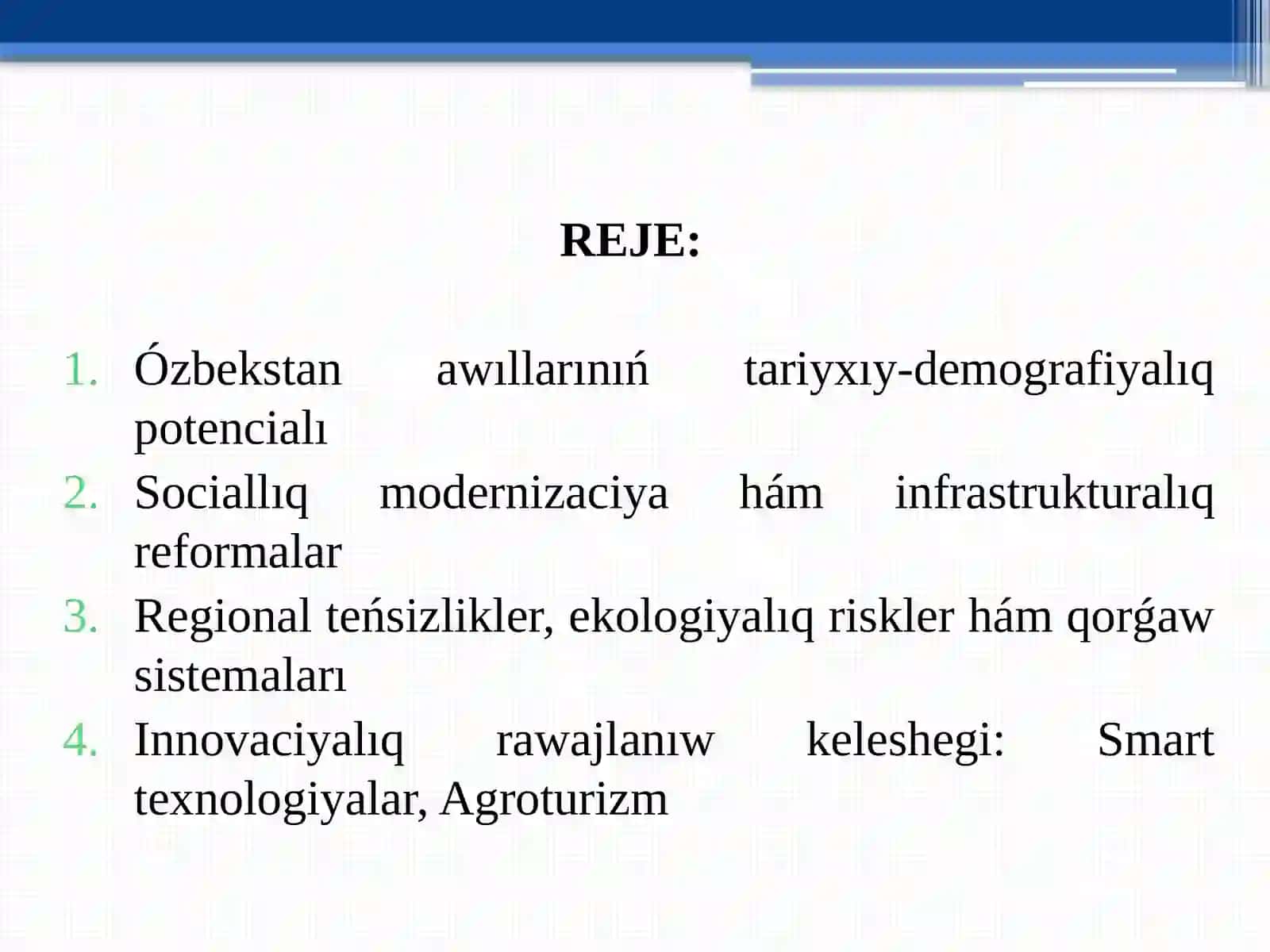 Ózbekstan Respublikasında awıllıq orınlardıń sociallıq rawajlanıwı 2