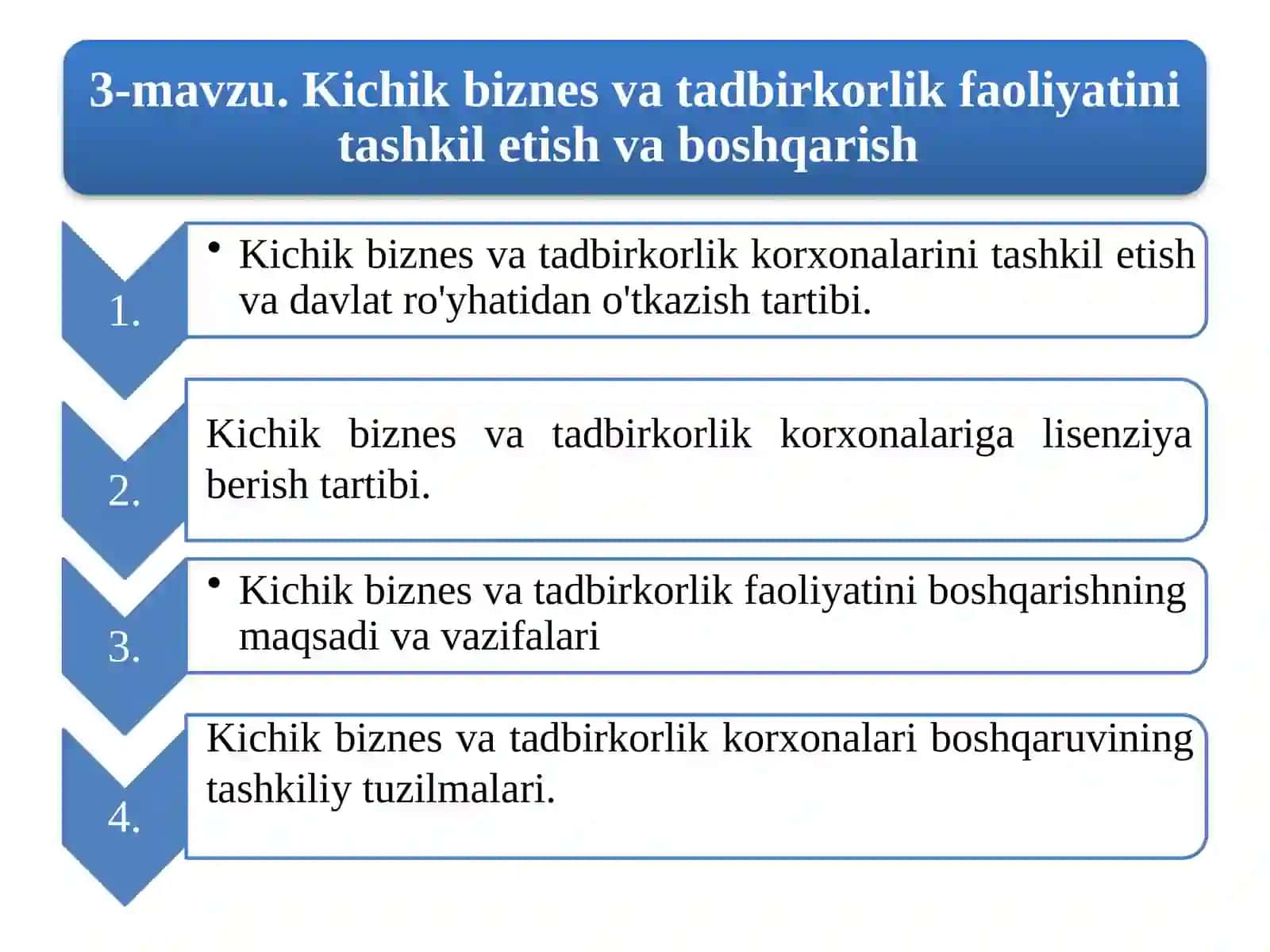 Kichik biznes va tadbirkorlik faoliyatini tashkil etish va boshqarish 2