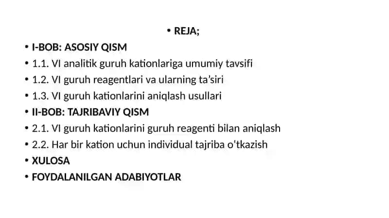 VI analitik guruh kationlarining umumiy tavsifi va guruh reagent ta’siri 2
