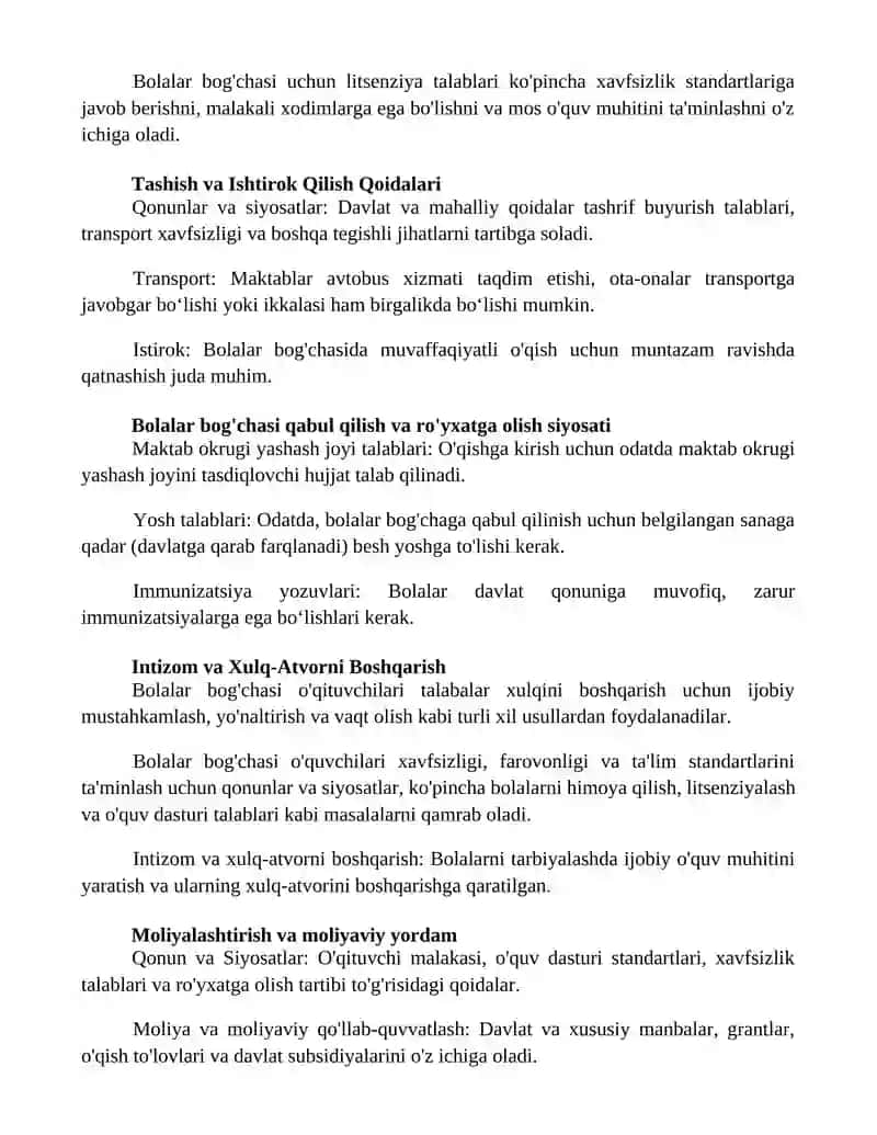 Bolalar bog'chalari bilan bog'liq qonunlar va siyosatlar 2