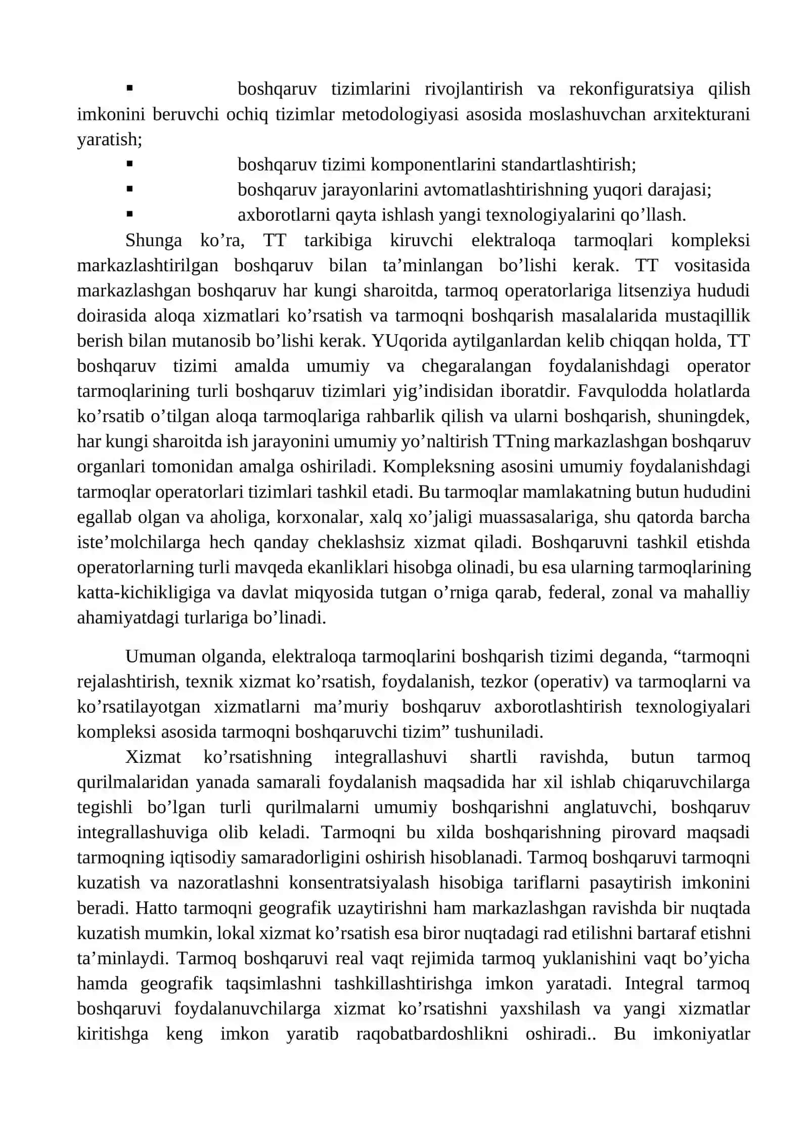TMN (Telecommunication management network) asosidagi elektraloqa tarmog’ini boshqaruv tizimi. 2
