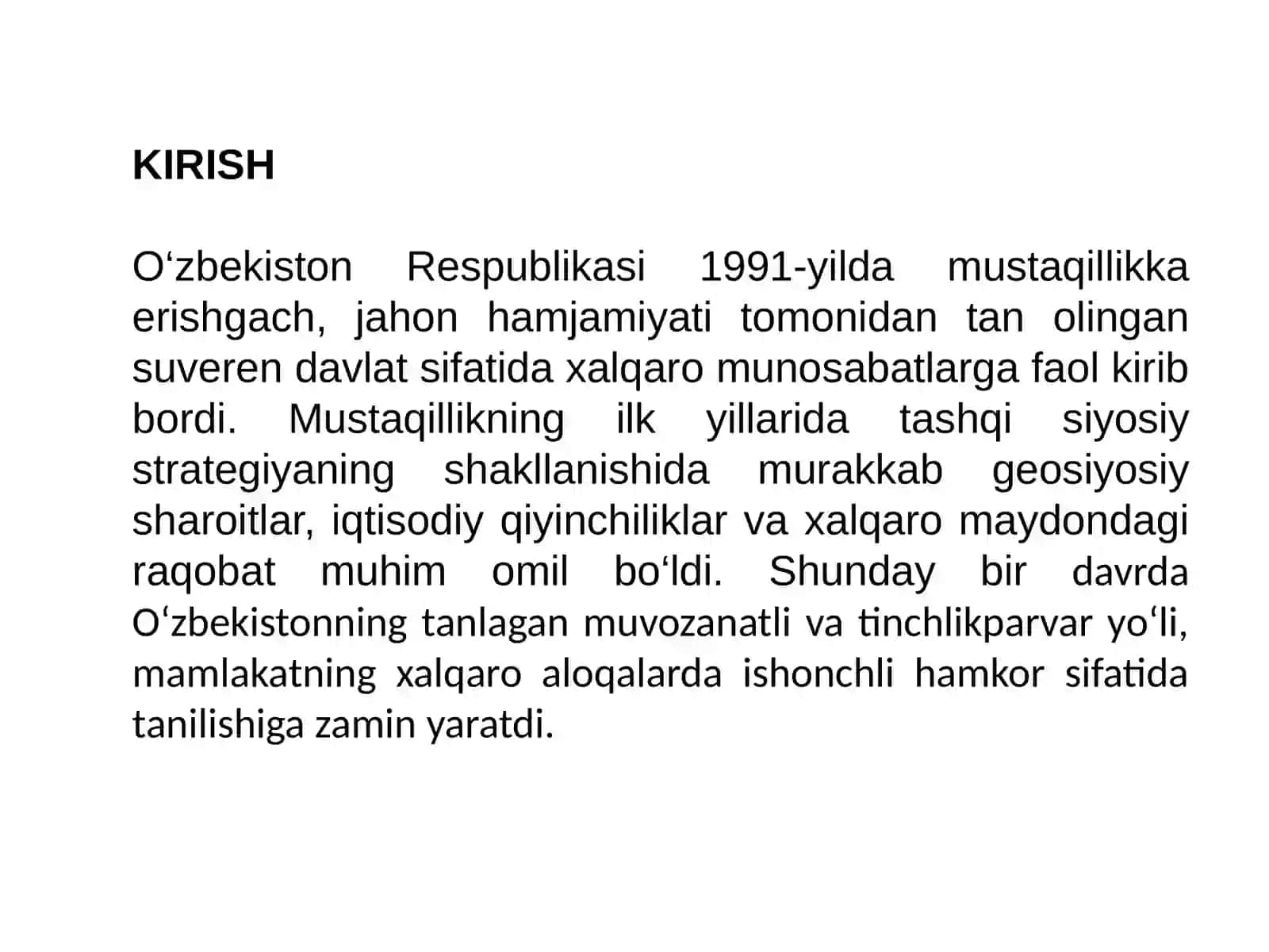 O‘ZBEKISTONNING JAHON HAMJAMIYATIDAGI O‘RNI 2