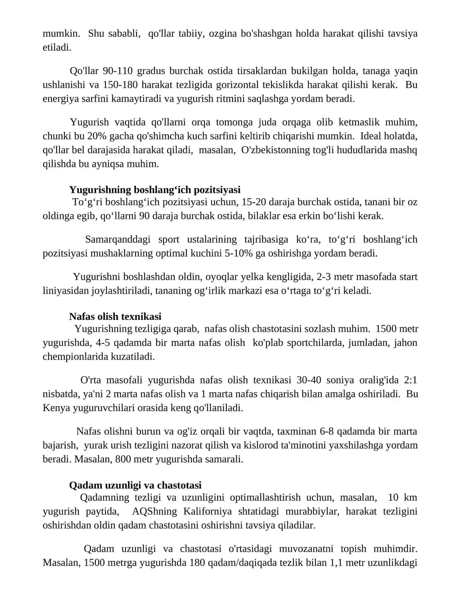 Oʻrta masofaga yugurish texnikasi 2