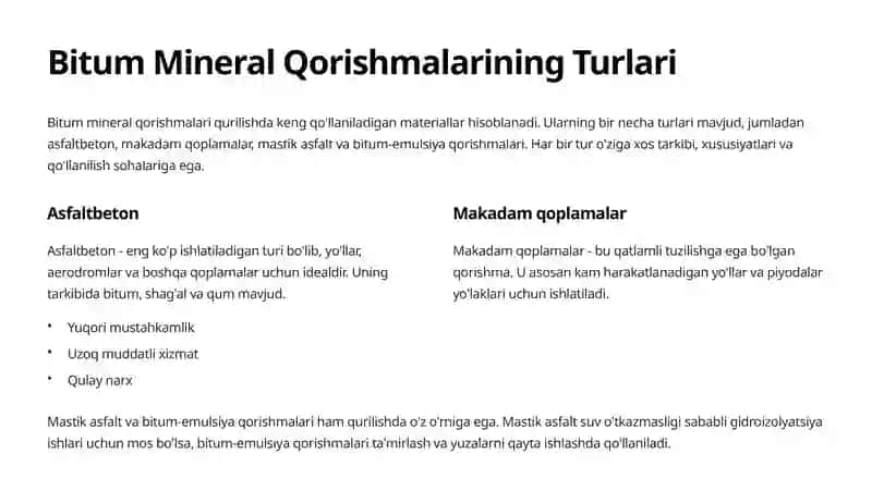 Bitum va Neft Mineral Qorishma Materiallari 2