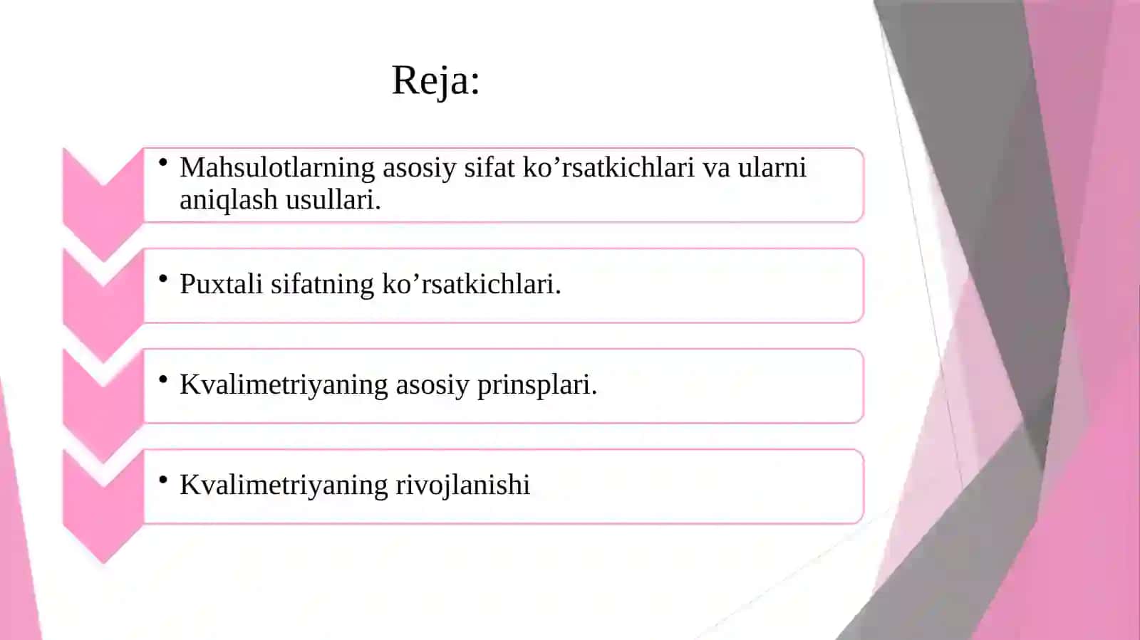 Mahsulotlarning asosiy sifat ko’rsatkichlari,puxtali sifatning ko’rsatkichlari,  kvalimetriyaning asosiy prinsplari va rivojlanishi 2