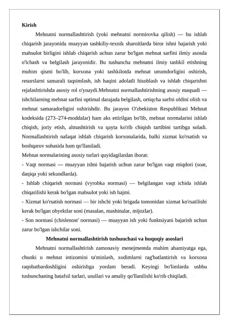 Mehnatni normallashtirish tushunchasi va turlari 2