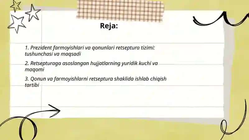 Oʻzbekiston Respublikasi Prezidentining retsepturaga asoslangan qonun va farmoyishlari 2