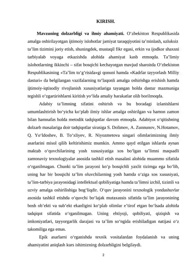 Epik asarlarni o‘rganishda texnik vositalardan foydalanish 2