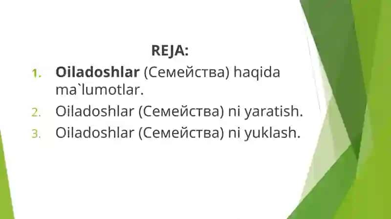 Revitdasturida Oiladoshlar (Семейства) bilanishlash 2