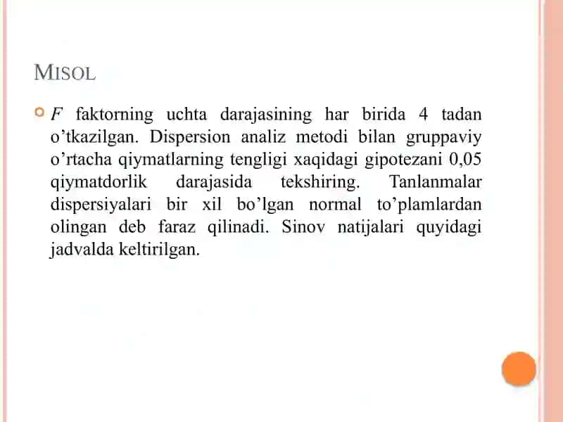 Birfaktorli dispersion tahlil 2