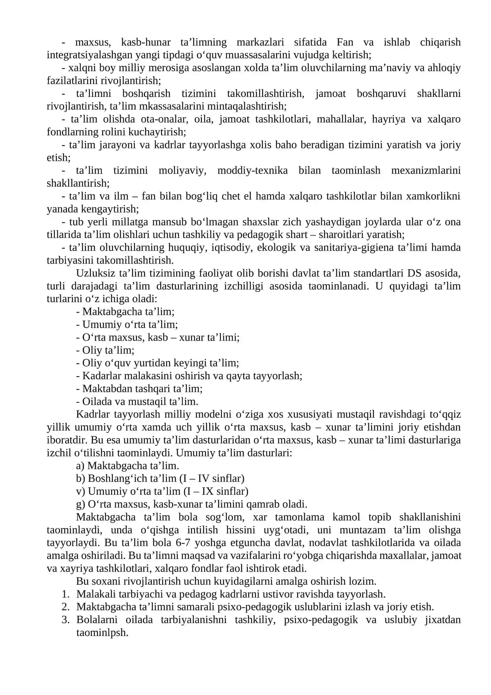 O‘zbekistonda uzluksiz ta’lim tizimi. Kadrlar tayyorlash milliy modeli 2