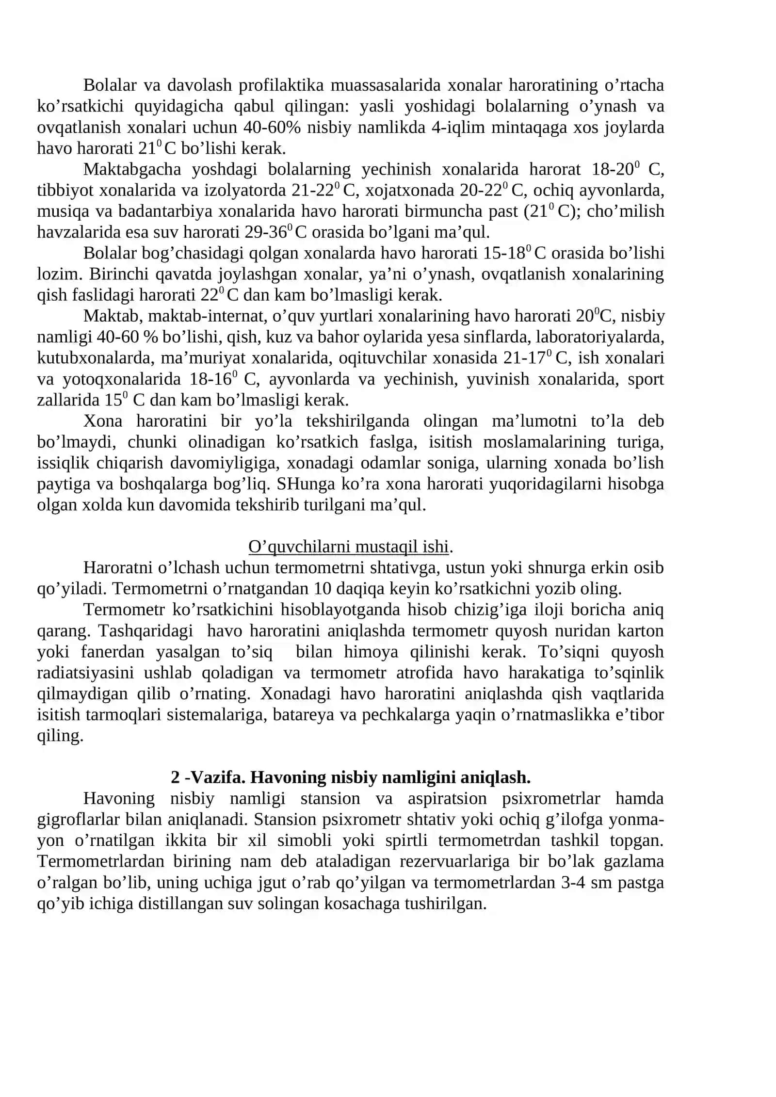Xona mikroiqlim ko’rsatkichlarini aniqlash va baholash 2